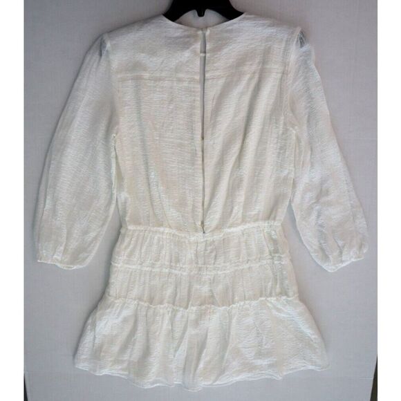 Reiss Women's Sz 6 White/Ivory CIA Cheesecloth Long Sleeve Mini Dress - Picture 8 of 9